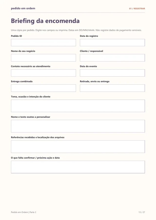 Ficha real de briefing da encomenda