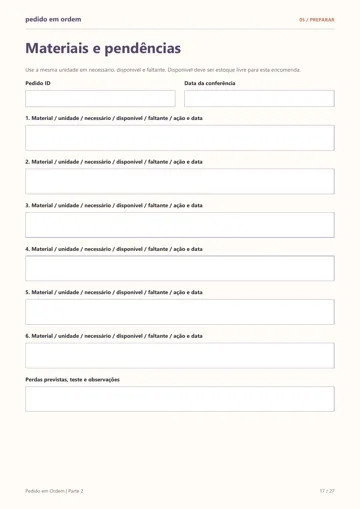 Materiais e pendências: página real do PDF para planejar o necessário e o que falta.