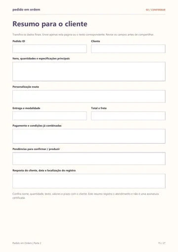 Resumo para o cliente: página real do PDF para confirmar itens, valores e prazo.